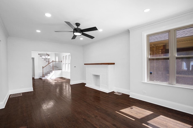 1724 W 105th St, Chicago, IL 60643 - unfurnished living room featuring baseboards, ceiling fan, a chandelier, wood finished floors, and recessed lighting