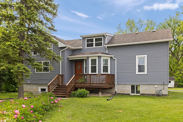 17811 Harwood Ave, Homewood, IL 60430 - rear view of property with a yard, a wooden deck, and a shingled roof