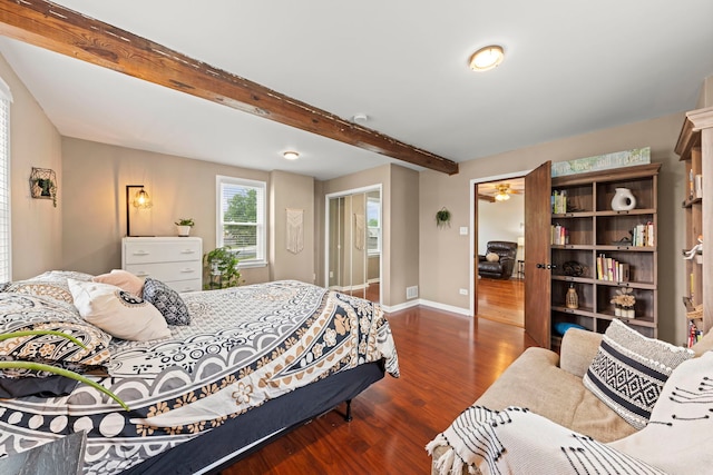 17811 Harwood Ave, Homewood, IL 60430 - bedroom with dark wood-style floors, baseboards, and beam ceiling
