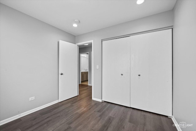 2724 Bluewater Cir, Naperville, IL 60564 - unfurnished bedroom featuring wood finished floors, baseboards, a closet, and recessed lighting