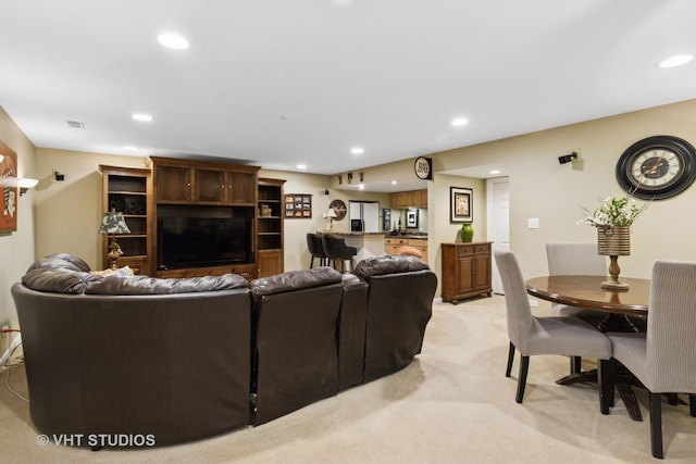 36932 N Fernview Ln, Lake Villa, IL 60046 - living room with light colored carpet, recessed lighting, and bar