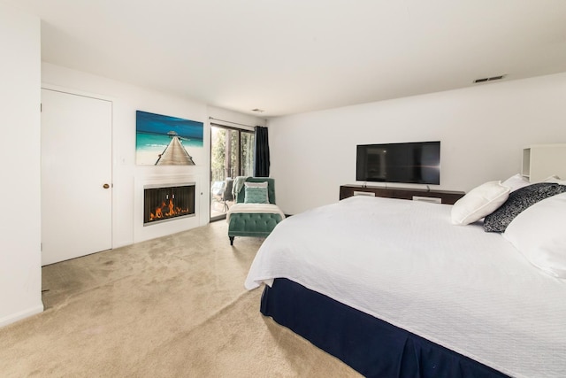 125 Boardwalk Pl Unit 101, Park Ridge, IL 60068 - bedroom featuring carpet floors, a warm lit fireplace, and access to outside