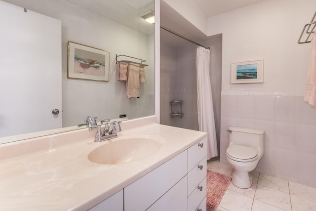 125 Boardwalk Pl Unit 101, Park Ridge, IL 60068 - bathroom featuring vanity, toilet, marble look tile flooring, and a shower with shower curtain