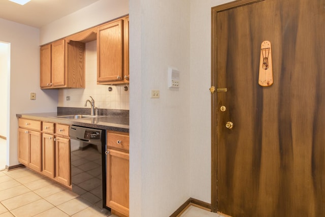 401 Ascot Dr Unit 1C, Park Ridge, IL 60068 - kitchen with dishwasher, dark countertops, light tile patterned flooring, and tasteful backsplash