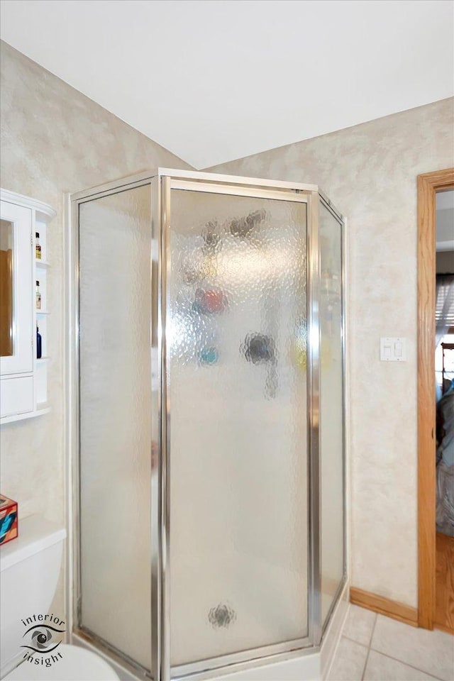 1360 Pheasant Chase Cir, Beecher, IL 60401 - bathroom featuring a shower stall, tile patterned floors, and toilet