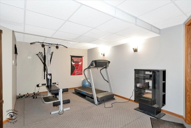 1360 Pheasant Chase Cir, Beecher, IL 60401 - workout area with a drop ceiling, baseboards, and carpet