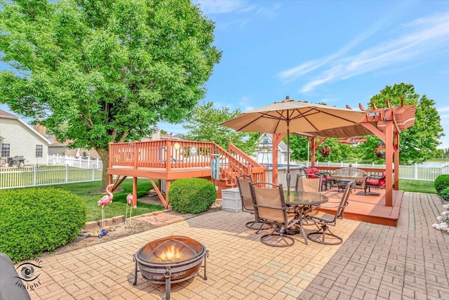 1360 Pheasant Chase Cir, Beecher, IL 60401 - view of patio / terrace with an outdoor fire pit, a deck, outdoor dining space, and a pergola