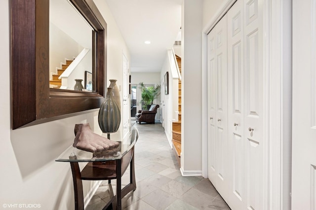 5844 N Hermitage Ave Unit A, Chicago, IL 60660 - corridor featuring baseboards, stairway, and recessed lighting