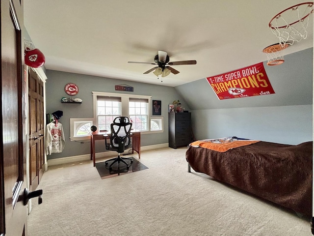 3838 Plainfield Rd, Oswego, IL 60543 - carpeted bedroom with an office area, baseboards, and lofted ceiling