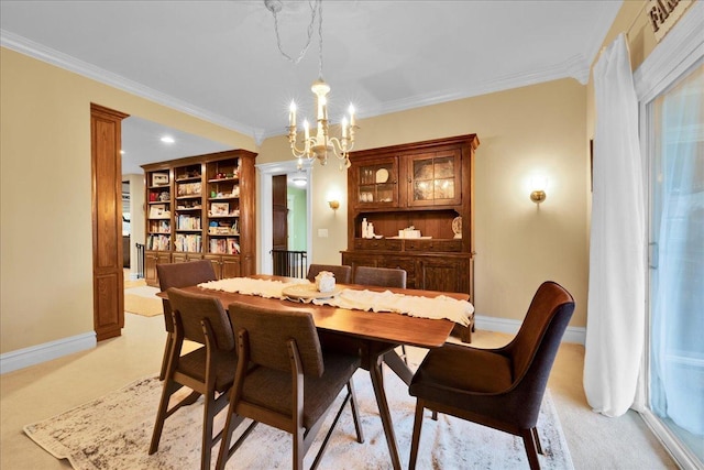 3838 Plainfield Rd, Oswego, IL 60543 - dining area featuring a chandelier, crown molding, and baseboards