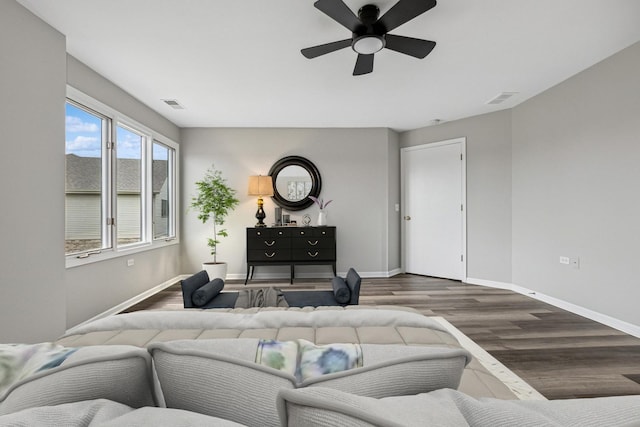19463 Manchester Dr Unit 2, Mokena, IL 60448 - living room featuring wood finished floors, a ceiling fan, and baseboards