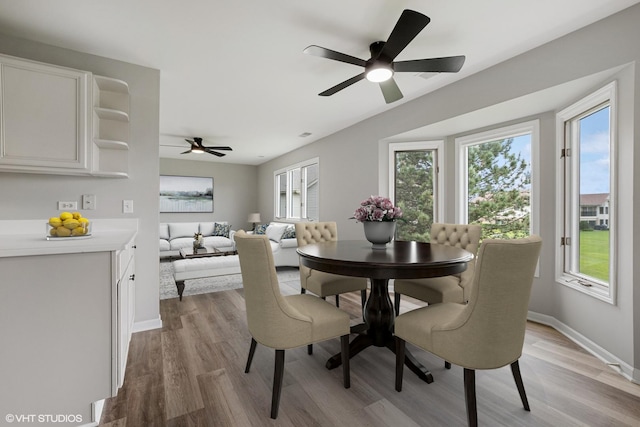 19463 Manchester Dr Unit 2, Mokena, IL 60448 - dining space with light wood-style flooring, ceiling fan, and baseboards
