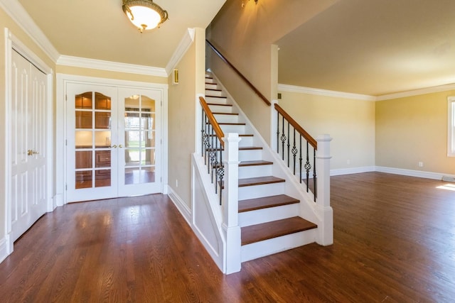230 S Constitution Dr, Aurora, IL 60506 - entrance foyer with french doors, wood finished floors, crown molding, and stairs