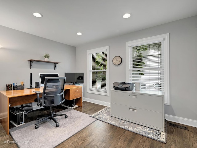 1465 Cantigny Way, Wheaton, IL 60189 - office with baseboards, dark wood finished floors, and recessed lighting