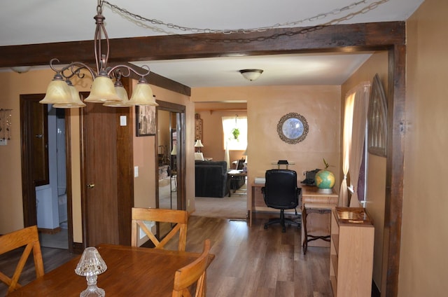 2655 W 97th Pl, Evergreen Park, IL 60805 - dining space with beamed ceiling, an office area, and wood finished floors