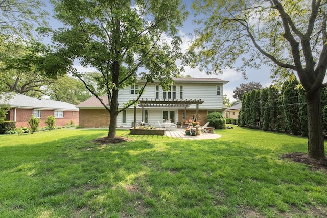 228 Cornell Ave, Des Plaines, IL 60016 - rear view of house featuring a pergola, a patio area, a yard, and brick siding