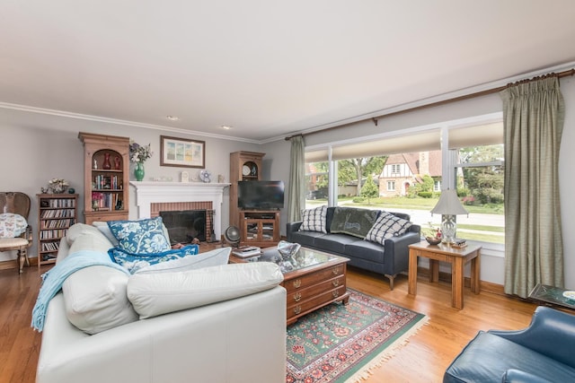 228 Cornell Ave, Des Plaines, IL 60016 - living area with crown molding, a fireplace, and wood finished floors