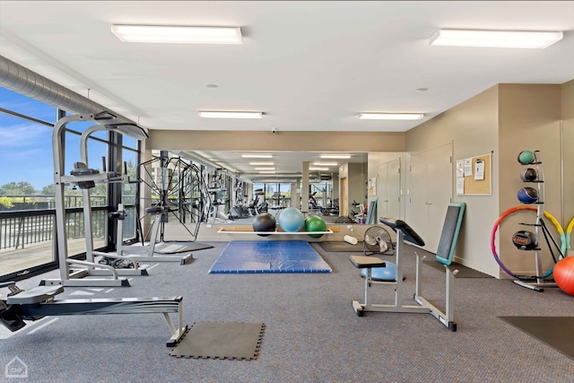 1111 W 14th Pl Unit 211, Chicago, IL 60608 - gym with a wall of windows and baseboards