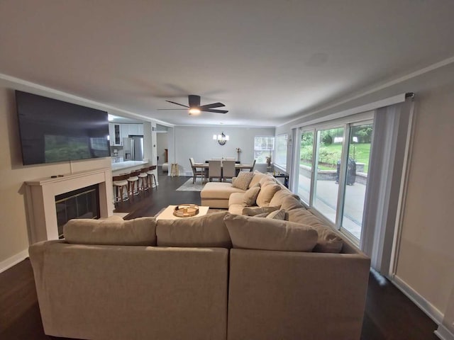 1762 W Palatine Rd, Inverness, IL 60067 - living room with ceiling fan, dark wood finished floors, and baseboards