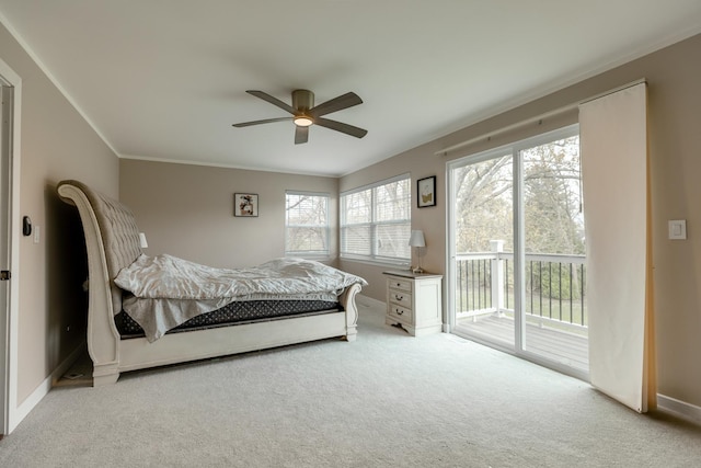 1762 W Palatine Rd, Inverness, IL 60067 - bedroom featuring access to outside, light carpet, baseboards, a ceiling fan, and crown molding