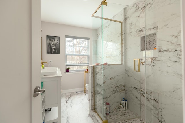 1762 W Palatine Rd, Inverness, IL 60067 - full bathroom with vanity, a marble finish shower, toilet, and baseboards