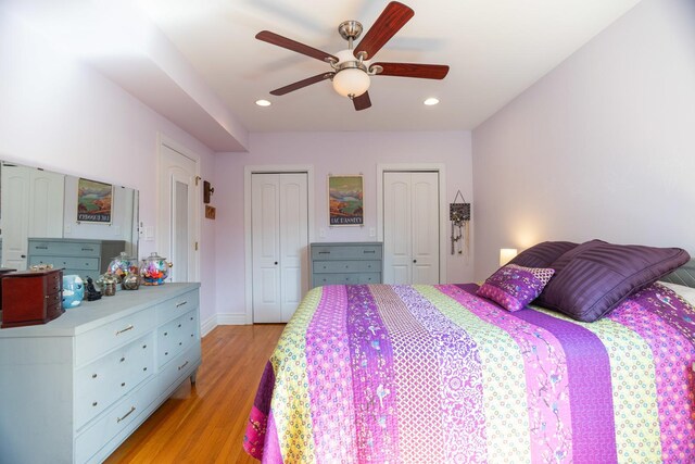 1239 W Jarvis Ave Unit 3, Chicago, IL 60626 - bedroom with two closets, light wood finished floors, recessed lighting, ceiling fan, and baseboards