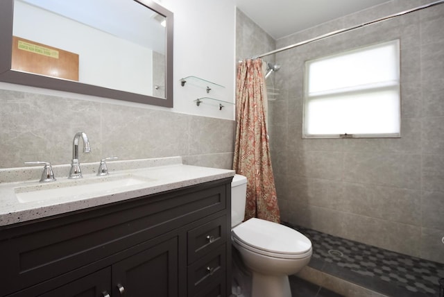 50 Ridgewood Rd, Elk Grove Village, IL 60007 - full bathroom featuring tile walls, toilet, vanity, and a tile shower