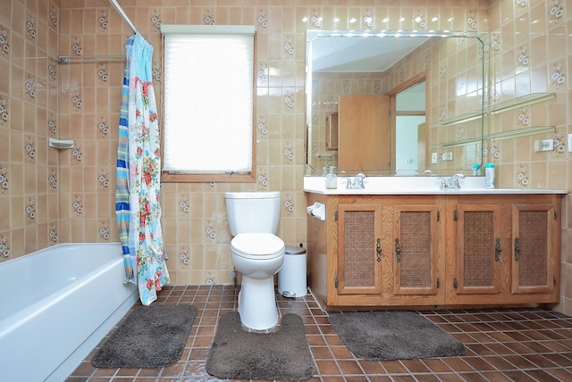 50 Ridgewood Rd, Elk Grove Village, IL 60007 - full bath with tile walls, tile patterned flooring, vanity, toilet, and shower / tub combo