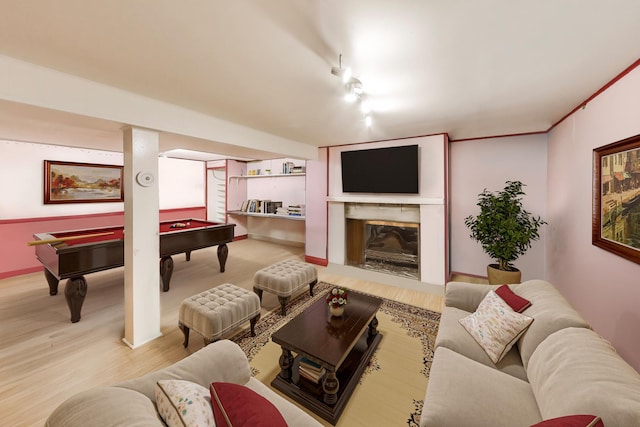 300 Hollywood Ct, Wilmette, IL 60091 - living room with pool table, wood finished floors, and a premium fireplace