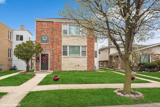5032 Crain St, Skokie, IL 60077 - view of front facade featuring a front lawn and stone siding