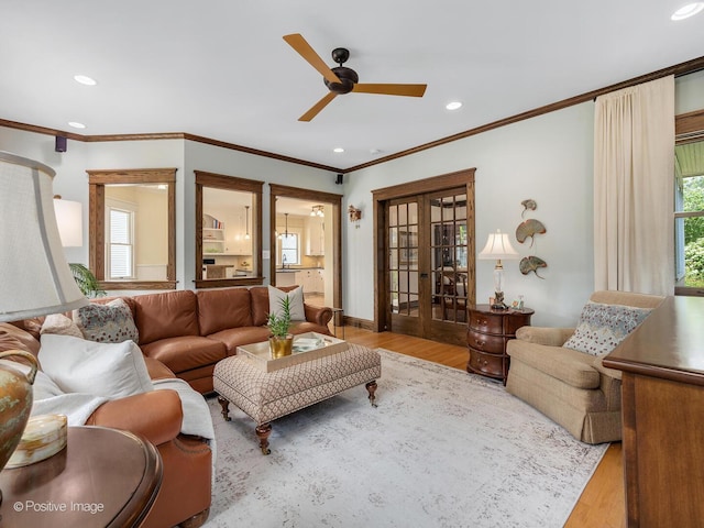 412 7th Ave, La Grange, IL 60525 - living area featuring wood finished floors, recessed lighting, a ceiling fan, and ornamental molding