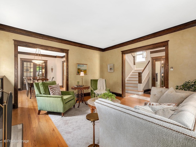 412 7th Ave, La Grange, IL 60525 - living room with stairway, ornamental molding, and hardwood / wood-style floors