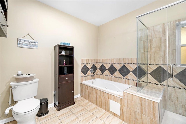 5011 W Deming Pl, Chicago, IL 60639 - full bathroom featuring a whirlpool tub, toilet, tile patterned flooring, and a stall shower