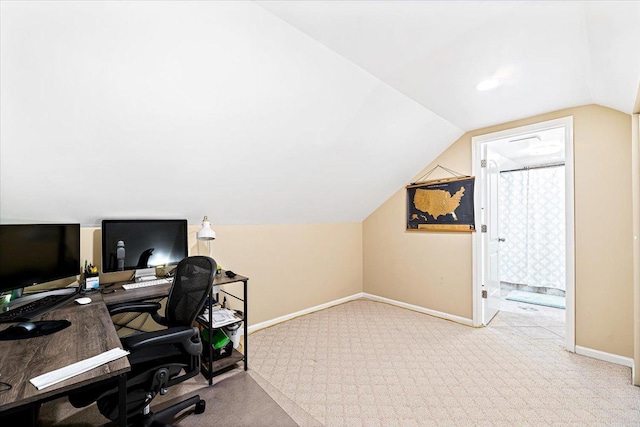 5011 W Deming Pl, Chicago, IL 60639 - home office featuring baseboards, lofted ceiling, and carpet flooring