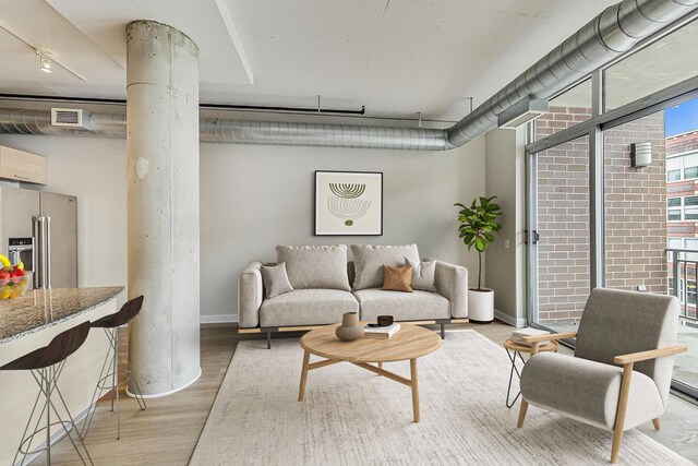 111 S Morgan St Unit 709, Chicago, IL 60607 - living room featuring light wood-style floors, ornate columns, and baseboards