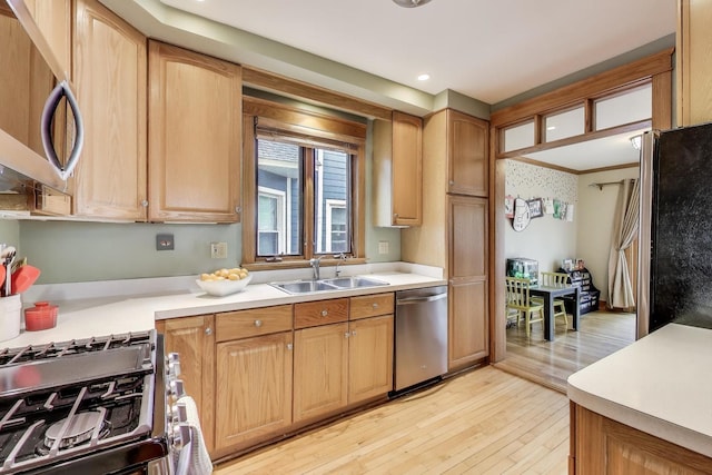 820 Woodbine Ave, Oak Park, IL 60302 - kitchen with appliances with stainless steel finishes, a sink, light wood-style flooring, light countertops, and recessed lighting