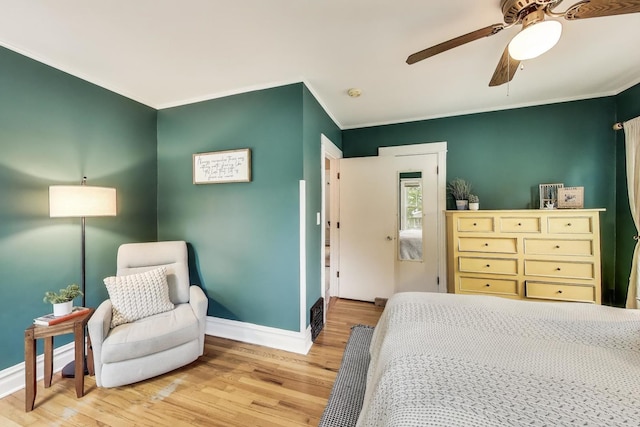 820 Woodbine Ave, Oak Park, IL 60302 - bedroom featuring wood finished floors, baseboards, ornamental molding, and a ceiling fan
