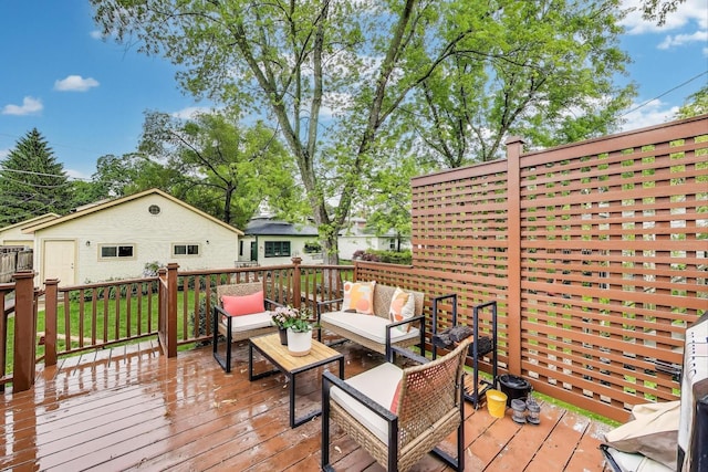 820 Woodbine Ave, Oak Park, IL 60302 - wooden terrace featuring an outdoor hangout area and an outbuilding