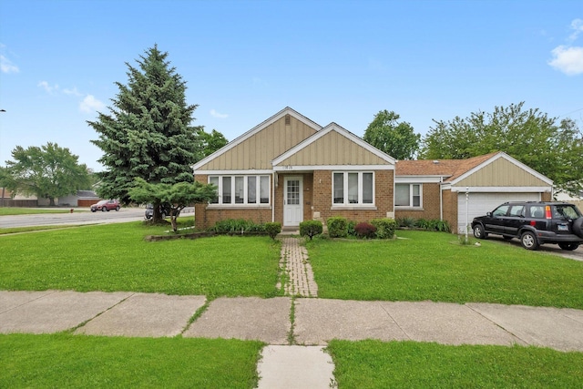 10828 S Pulaski Rd, Oak Lawn, IL 60453 - view of front of property featuring brick siding, a front lawn, a garage, and board and batten siding