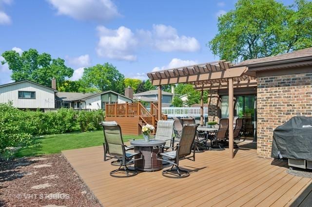 1910 E Crabtree Dr, Arlington Heights, IL 60004 - deck featuring outdoor dining area, a pergola, area for grilling, and a yard