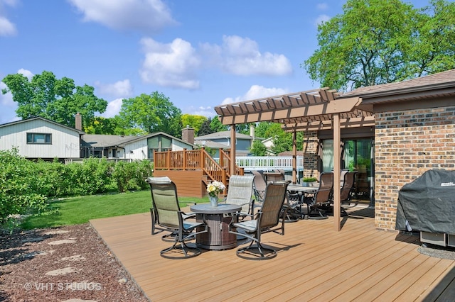 1910 E Crabtree Dr, Arlington Heights, IL 60004 - deck with outdoor dining area, a pergola, a yard, and grilling area