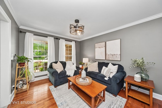 1910 E Crabtree Dr, Arlington Heights, IL 60004 - living room with crown molding, wood finished floors, and a chandelier