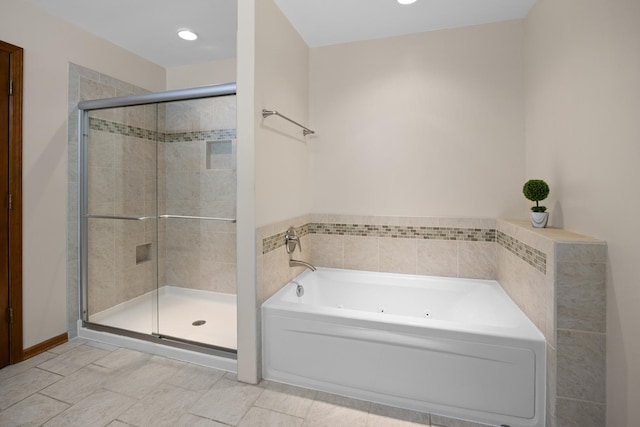 1291 Acorn Ct, Sleepy Hollow, IL 60118 - bathroom with a tub with jets, a stall shower, and recessed lighting