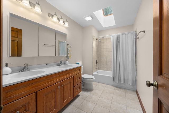 1291 Acorn Ct, Sleepy Hollow, IL 60118 - bathroom featuring a skylight, double vanity, tile patterned flooring, and shower / tub combo