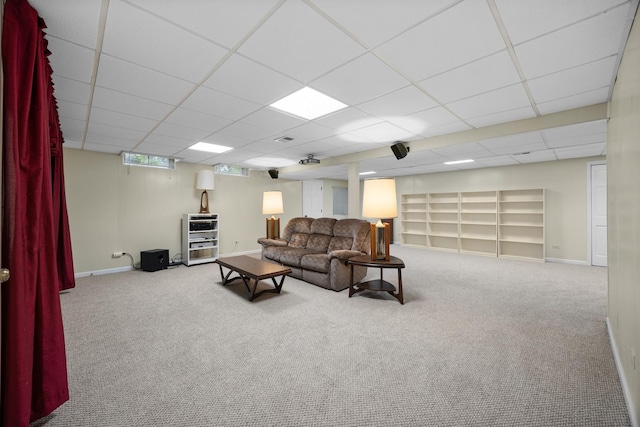 1291 Acorn Ct, Sleepy Hollow, IL 60118 - carpeted living room featuring baseboards and a paneled ceiling