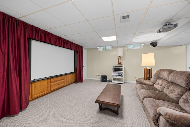 1291 Acorn Ct, Sleepy Hollow, IL 60118 - home theater featuring a paneled ceiling and light colored carpet