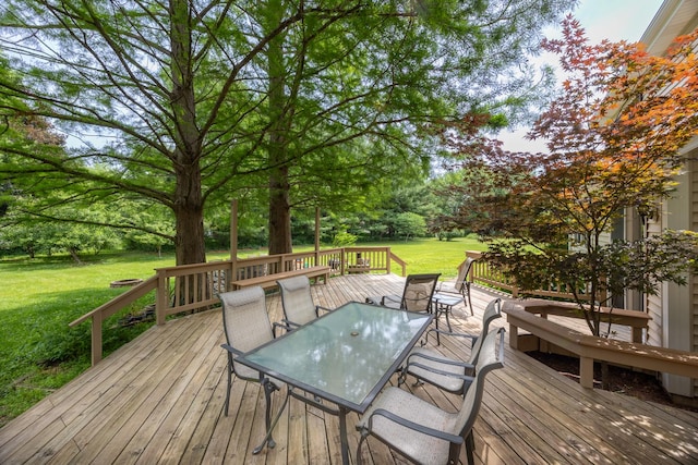 1291 Acorn Ct, Sleepy Hollow, IL 60118 - wooden terrace with outdoor dining space, a yard, and view of scattered trees