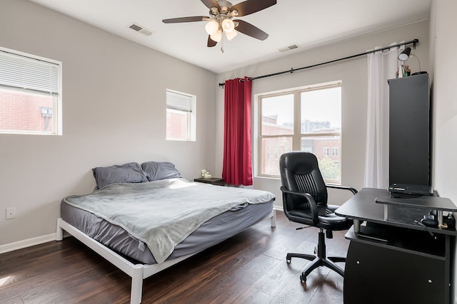 351 E 25th Pl Unit 20C, Chicago, IL 60616 - bedroom featuring wood finished floors, baseboards, a desk, and a ceiling fan