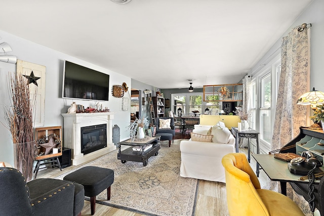 16527 S Ivy Ln, Plainfield, IL 60586 - living room with wood finished floors, a glass covered fireplace, and ceiling fan