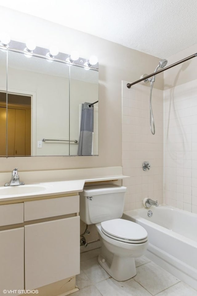 440 N Wabash Ave Unit 1103, Chicago, IL 60611 - full bath featuring shower / bathtub combination with curtain, vanity, tile patterned floors, and a textured ceiling